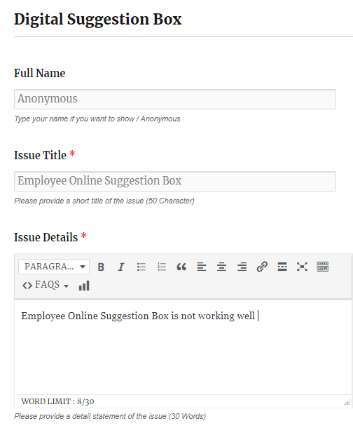 Employee Online Suggestion Box Management System